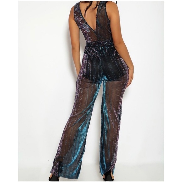 Shimmer Pleated Mesh Jumpsuit - Picture 2 of 3